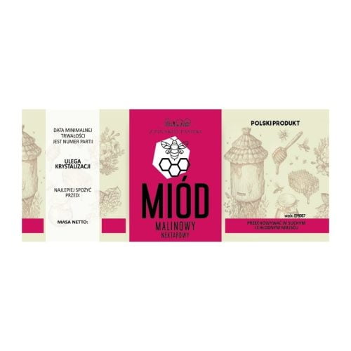 Etykieta na miód malinowy – różne wzory